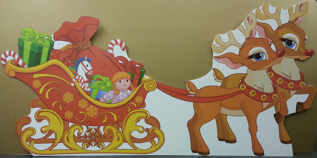 Reindeer and Sleigh Cardboard Cutout Standup Prop Dino Rentos Studios